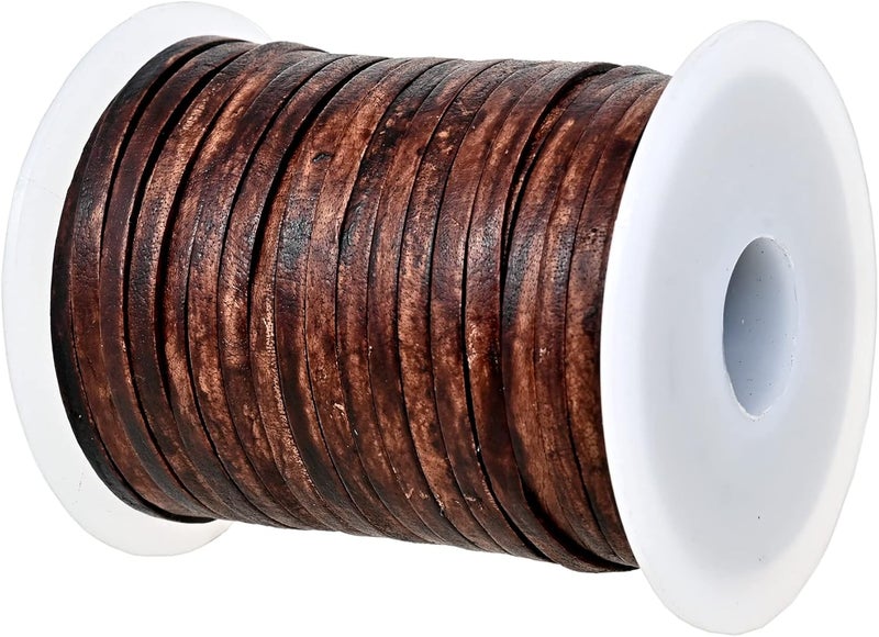 GENIQUE 3mm Leather Cord, 1/8 inch Leather String Cord, Leather Strips for Leather Shoe Laces, Necklace, Bracelets, Jewelry Making, Crafting (3mm Antique Brown Distressed 5Mtr) - Image 1